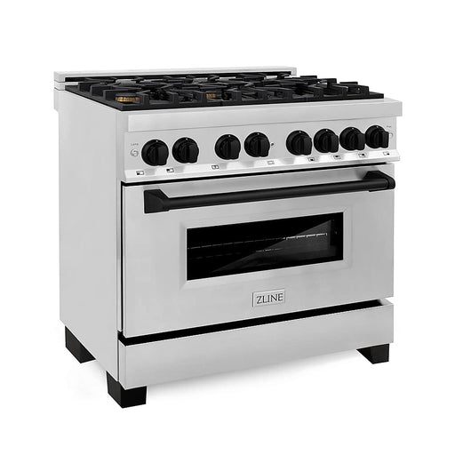 ZLINE - Autograph 36" Legacy Dual Fuel Range w/ 6 Burners  Matte Black Accents (RAZ-36-MB) - Stainless Steel with Matte Black Accents