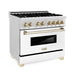 ZLINE - Autograph 36" Legacy Dual Fuel Range in DuraSnow w/ White  Gold Accents (RASZ-WM-36-G) - Stainless Steel