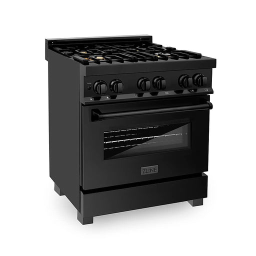 ZLINE - 30" Legacy Dual Fuel Range w/ 4 Brass Burners  Oven in Black Stainless Steel (RAB-BR-30) - Black Stainless Steel/Brass Burners