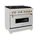 ZLINE - Dual Fuel Range with Gas Stove and Electric Oven - Stainless Steel with Polished Gold Accents