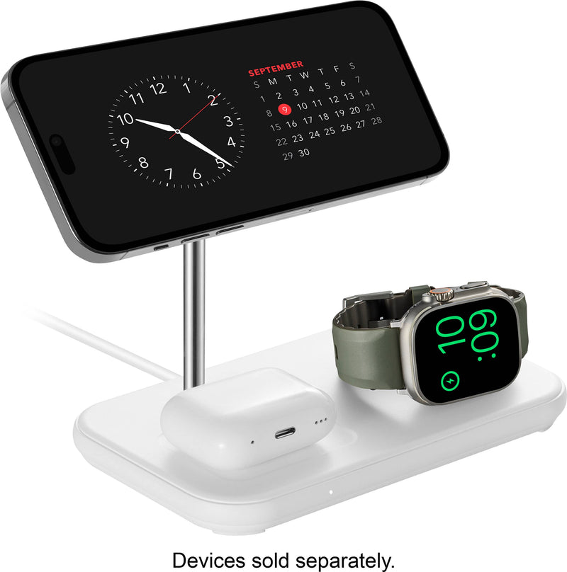 Best Buy essentials - 3-in-1 7.5W Magnetic Wireless Charger with Apple Watch Charger Holder for iPhone + Apple Watch + AirPods - White