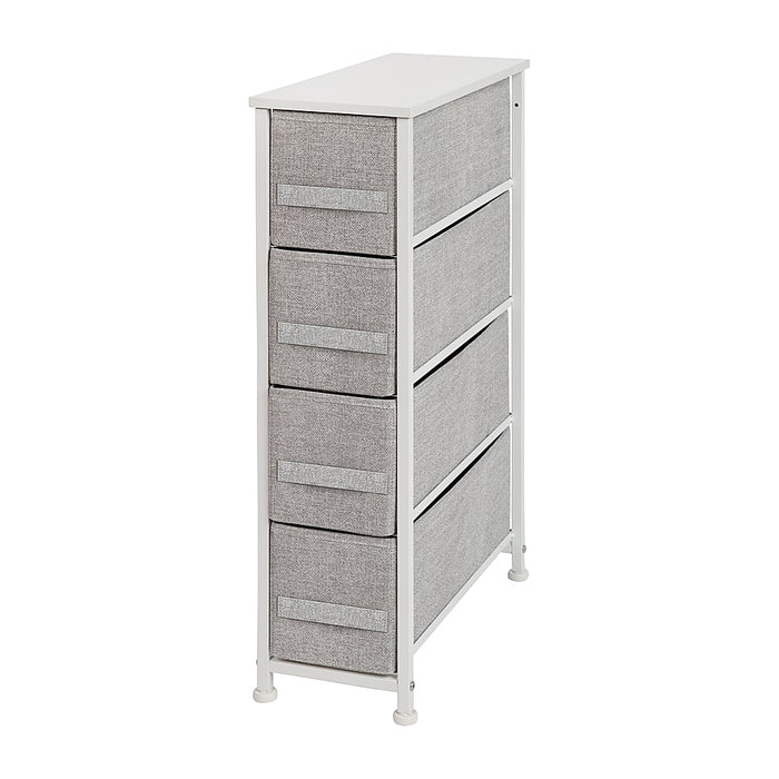 Alamont Home - 4 Drawer Slim Wood Top Cast Iron Frame Vertical Storage Dresser with Easy Pull Fabric Drawers - White/Gray