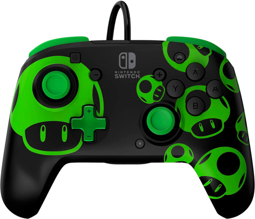 PDP - REMATCH Wired Controller 1-Up Glow in the Dark For Nintendo Switch Nintendo Switch - OLED Model - Green/Black