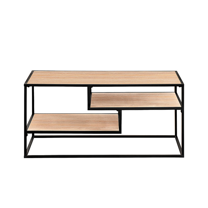 Walker Edison - Modern Minimal Coffee Table with Floating Shelves - Coastal Oak