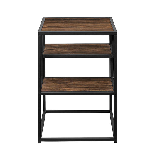 Walker Edison - Modern Minimal Side Table with Floating Shelves - Dark Walnut