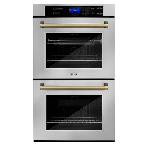 ZLINE - 30" Autograph Edition Double Wall Oven with Self Clean and True Convection in Stainless Steel and Champagne Bronze - Multicolor