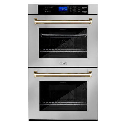 ZLINE - 30" Autograph Edition Double Wall Oven with Self Clean and True Convection in Stainless Steel and Polished Gold - Multicolor