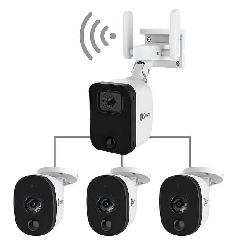 Swann - Fourtify 4 Wireless Security Camera System 64GB Micro SD Card 4 Cameras1080p NVR System 2-Way Audio Indoor/Outdoor - White