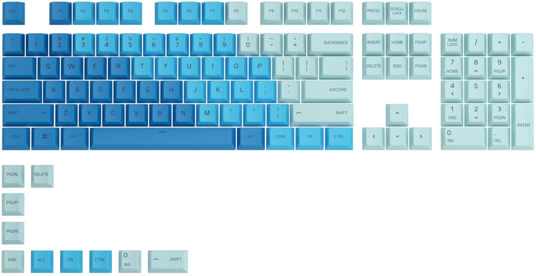 Glorious - GPBT Universal Keycap Set for 100 85 80 TKL 60 Compact 75 Mechanical Keyboards - Ocean