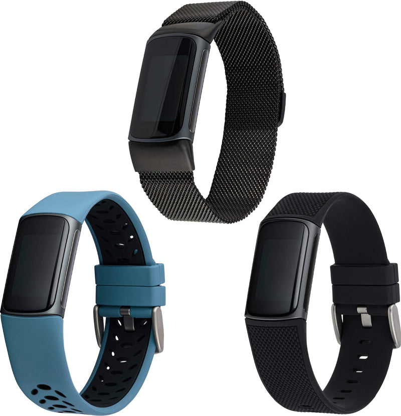WITHit - Fitbit Charge 5  6 3-pack (black mesh bluestone sport and black woven) - Woven Black/Bluestone/Black