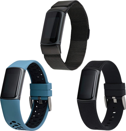 WITHit - Fitbit Charge 5  6 3-pack (black mesh bluestone sport and black woven) - Woven Black/Bluestone/Black