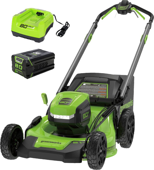 Greenworks - 80-Volt 21-Inch Self-Propelled Lawn Mower with 4.0Ah Battery and Charger - Green