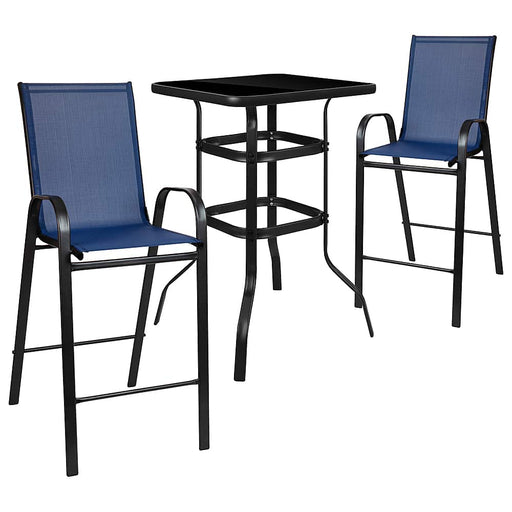 Alamont Home - Brazos Outdoor Square Modern Steel 3 Piece Patio Set - Navy