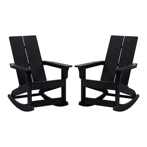 Alamont Home - Finn Indoor/Outdoor modern 2-Slat Adirondack Poly Resin Rockers in - Set of 2 - Black