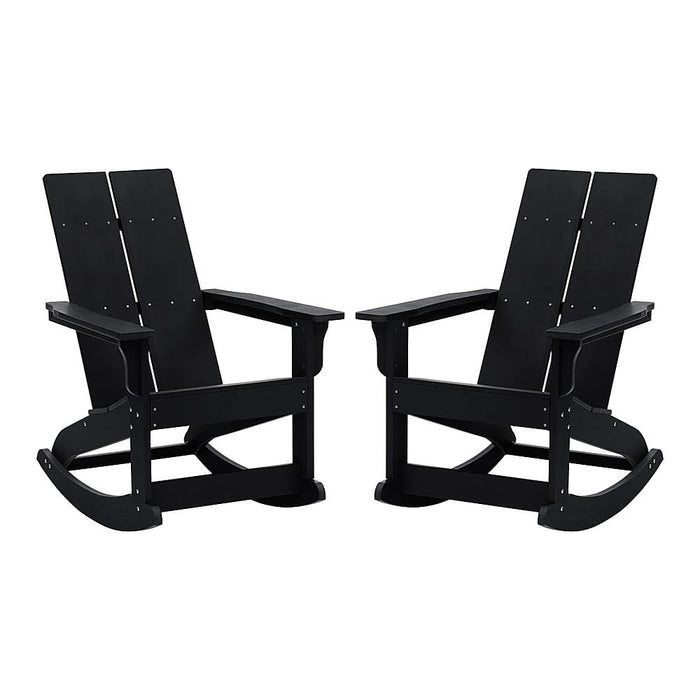 Alamont Home - Finn Indoor/Outdoor modern 2-Slat Adirondack Poly Resin Rockers in - Set of 2 - Black