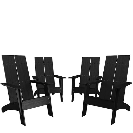 Flash Furniture - Sawyer Set of 4 Modern Dual Slat Back Indoor/Outdoor Adirondack Style Chairs - Black