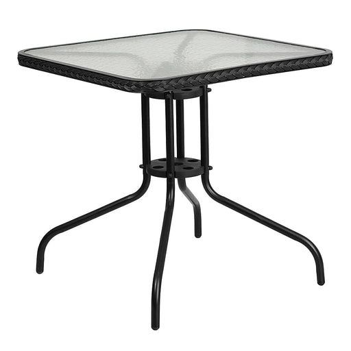 Alamont Home - Barker Square Contemporary Patio Table - Clear Top/Black Rattan