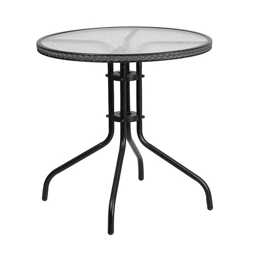 Alamont Home - Barker Round Contemporary Patio Table - Clear Top/Gray Rattan