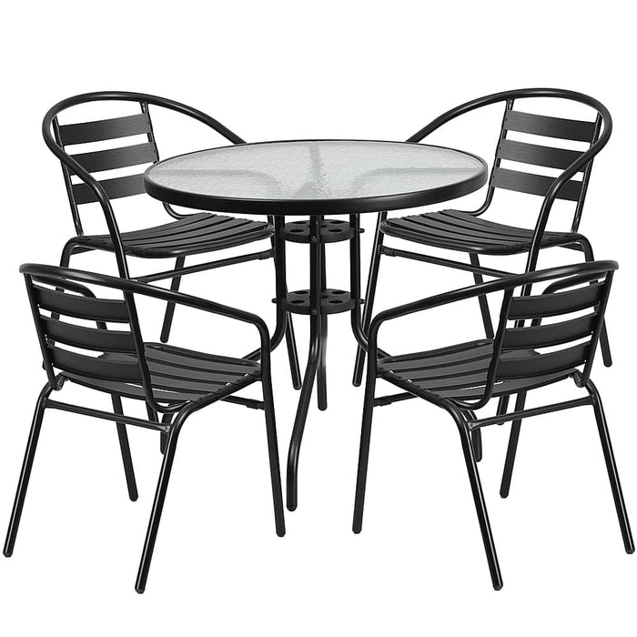 Alamont Home - Lila Outdoor Round Contemporary Metal 5 Piece Patio Set - Clear/Black