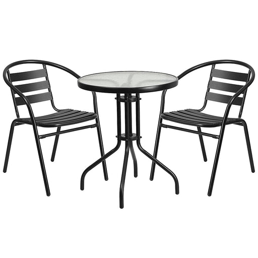 Alamont Home - Lila Outdoor Round Contemporary Metal 3 Piece Patio Set - Clear/Black