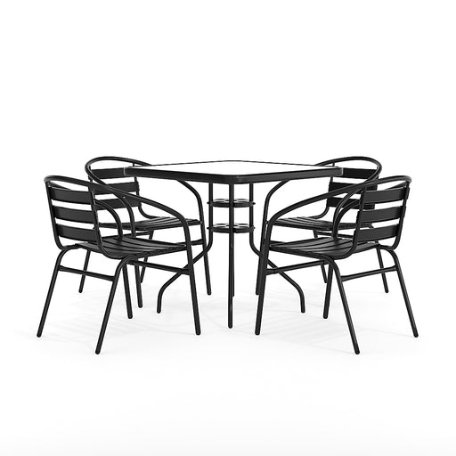 Flash Furniture - Lila Outdoor Square Contemporary Aluminum 5 Piece Patio Set - Clear/Black