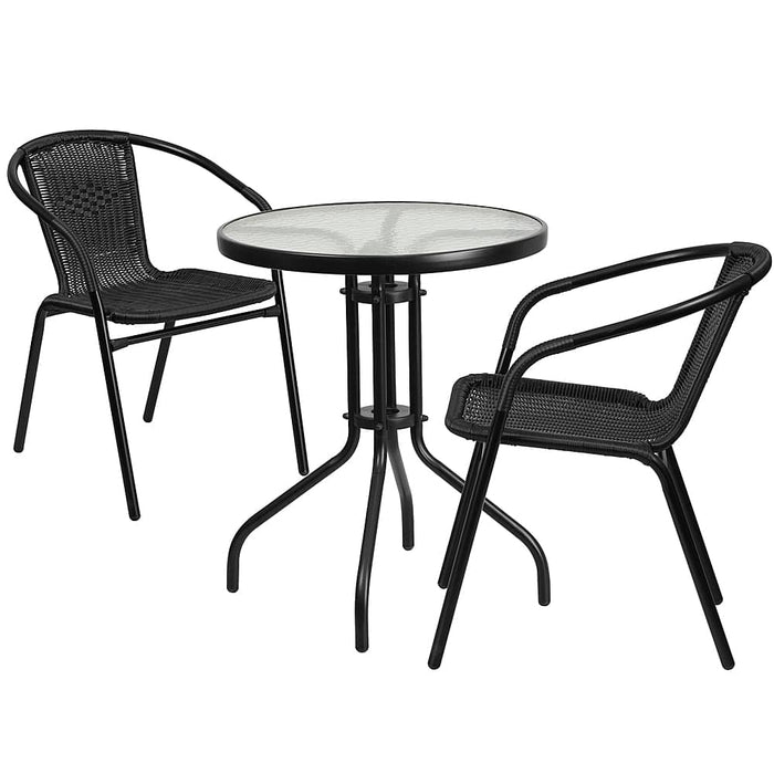 Alamont Home - Lila Outdoor Round Contemporary Metal 3 Piece Patio Set - Clear/Black