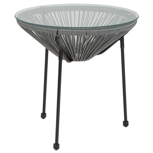 Alamont Home - Valencia Round Contemporary Glass Rattan Table - Gray