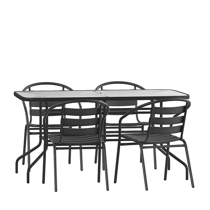 Alamont Home - Lila Outdoor Rectangle Contemporary  5 Piece Patio Set - Black