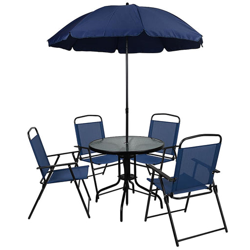 Alamont Home - Nantucket Outdoor Round Contemporary Metal 6 Piece Patio Set - Navy