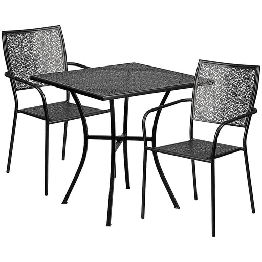 Alamont Home - Oia Outdoor Square Contemporary Metal 3 Piece Patio Set - Black