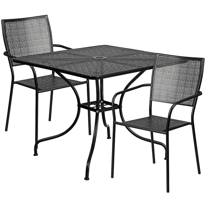 Alamont Home - Oia Outdoor Square Contemporary Metal 3 Piece Patio Set - Black