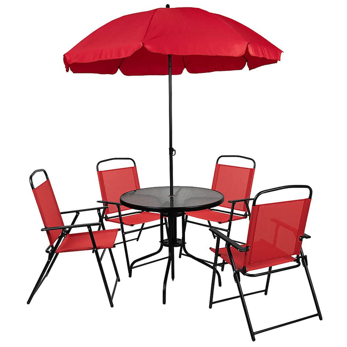 Alamont Home - Nantucket Outdoor Round Contemporary Metal 6 Piece Patio Set - Red