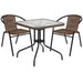 Alamont Home - Lila Outdoor Square Contemporary Metal 3 Piece Patio Set - Clear Top/Dark Brown Rattan