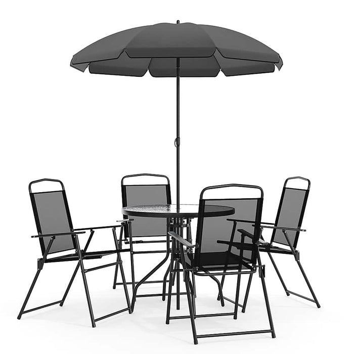 Alamont Home - Nantucket Outdoor Round Contemporary Metal 6 Piece Patio Set - Black