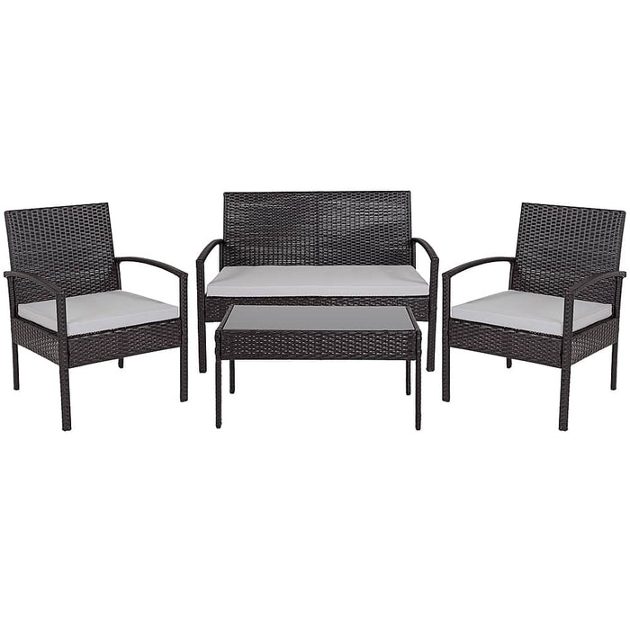 Alamont Home - Bandera Outdoor Rectangle Contemporary Metal 4 Piece Patio Set - Black