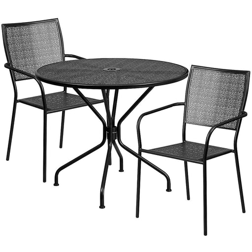 Alamont Home - Oia Outdoor Round Contemporary Metal 3 Piece Patio Set - Black