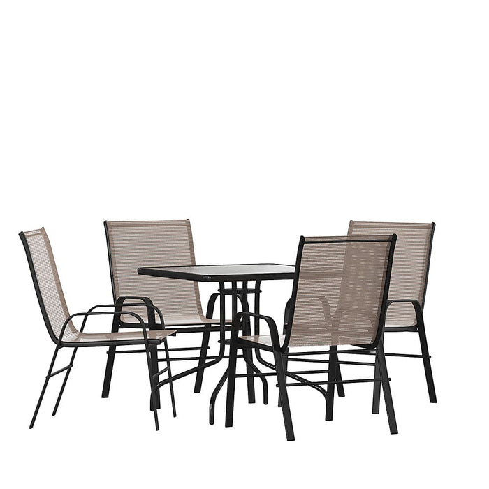 Alamont Home - Brazos Outdoor Square Contemporary  5 Piece Patio Set - Brown