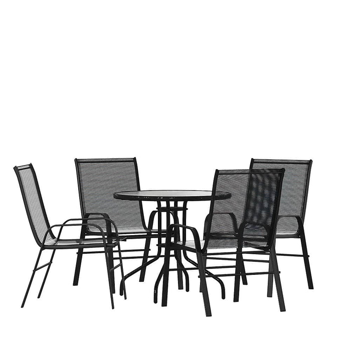 Alamont Home - Brazos Outdoor Round Contemporary  5 Piece Patio Set - Black