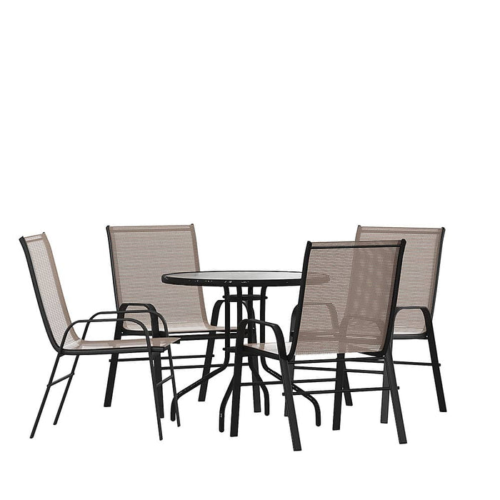 Alamont Home - Brazos Outdoor Round Contemporary  5 Piece Patio Set - Brown