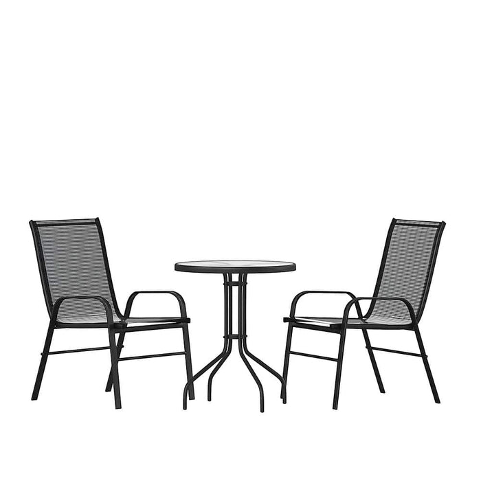 Alamont Home - Brazos Outdoor Round Contemporary  3 Piece Patio Set - Black