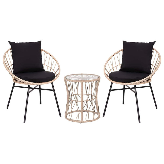 Alamont Home - Devon Outdoor Round Bohemian Wicker/Rattan 3 Piece Patio Set - Tan/Black