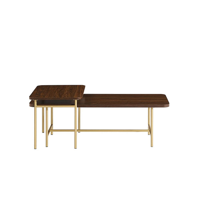 Walker Edison - Contemporary Metal and Wood Nesting Coffee Table - Dark Walnut