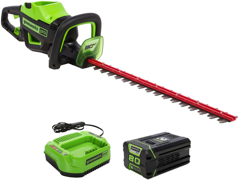 Greenworks - 80-Volt 26-Inch Cordless Brushless Hedge Trimmer with (1) 2.0Ah Battery and Charger) - Green