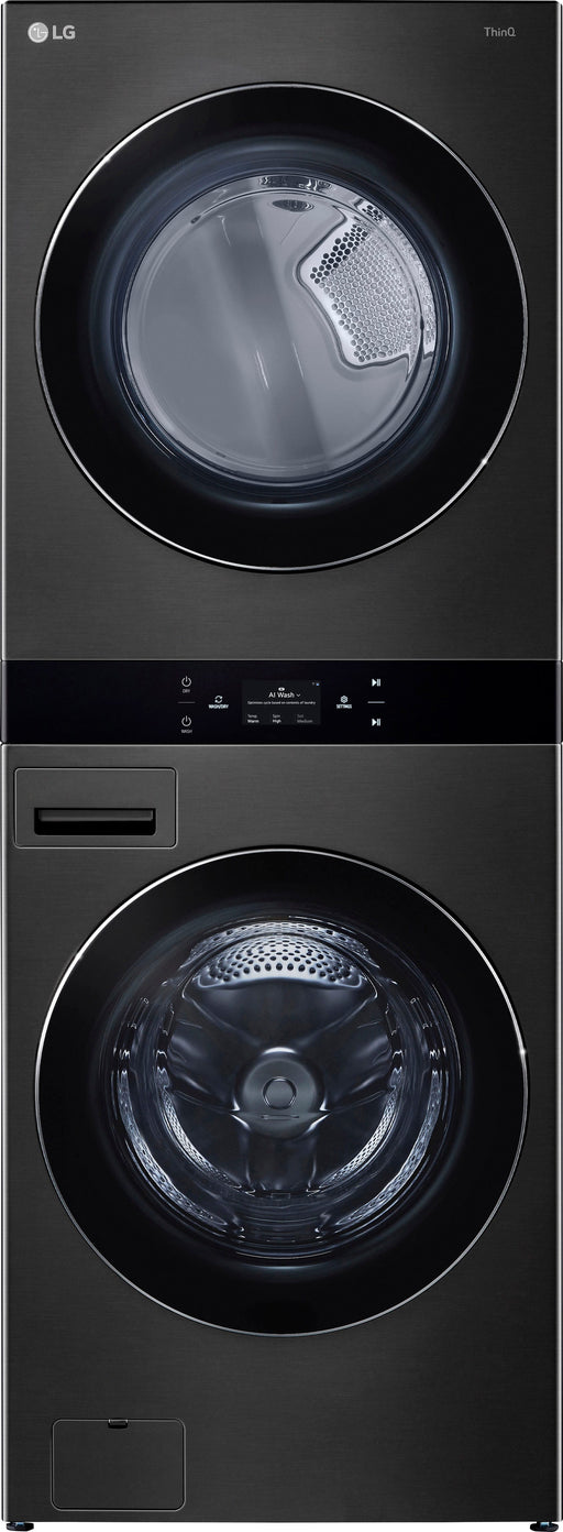 LG - 5.0 Cu. Ft. HE Smart Front Load Washer and 7.4 Cu. Ft. Electric Dryer WashTower with Steam and Center Control - Black Steel