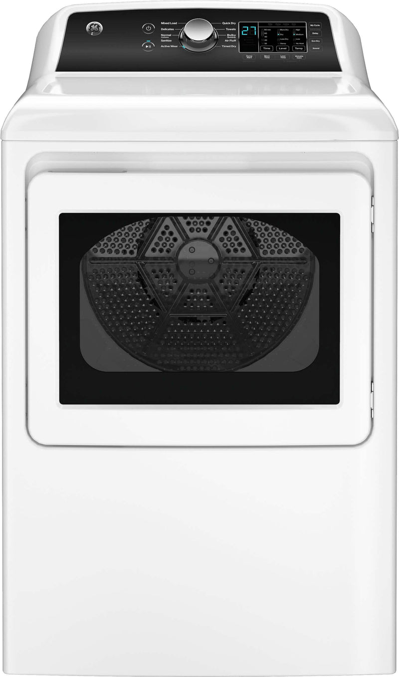 GE - 7.4 Cu. Ft. Front Load Electric Dryer with Sensor Dry - White with Matte Black