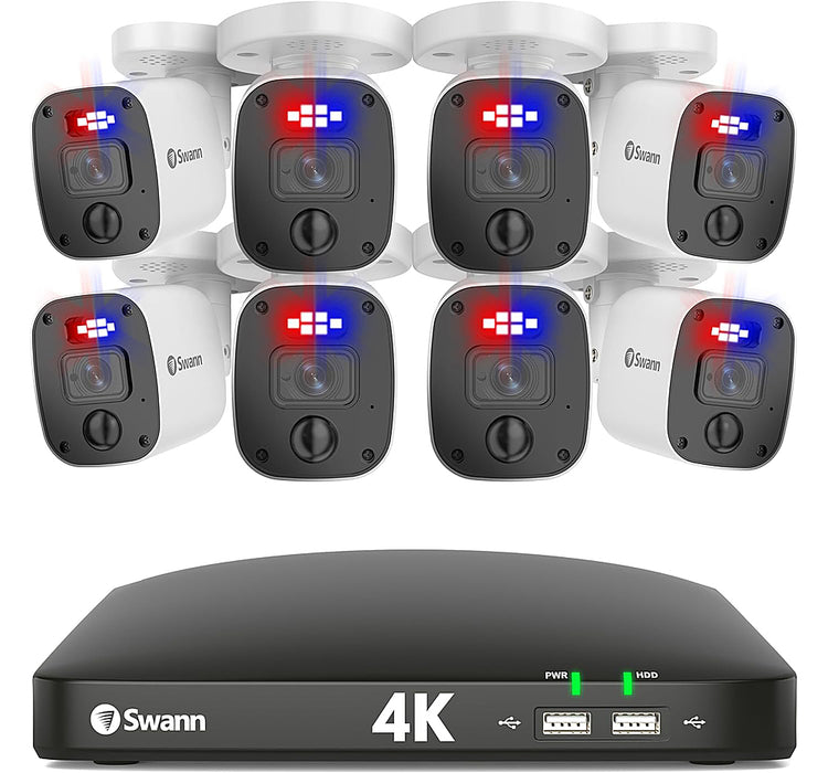 Swann Home 8-Channel 8 Camera Indoor/Outdoor Wired 4K UHD 2TB HDD DVR Security Camera 2-way Audio Surveillance System - White