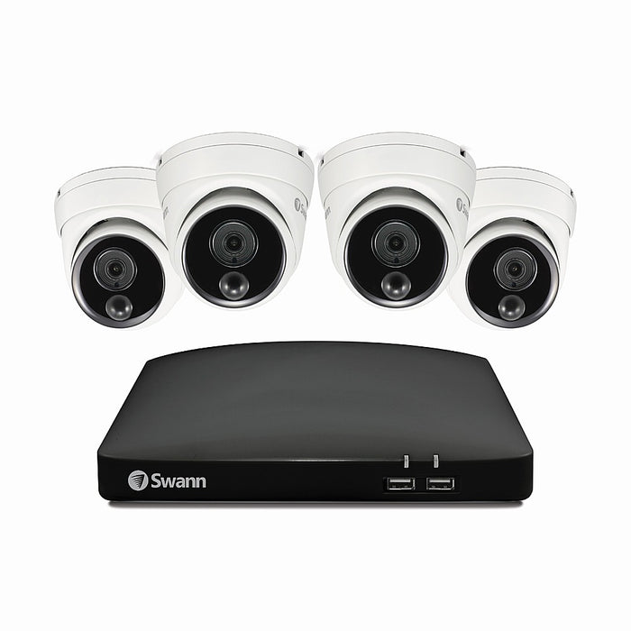 Swann - 4 Channel 4 Dome Camera  Indoor/Outdoor Wired 1080p Full HD DVR Security System with 64GB Micro SD Card - White