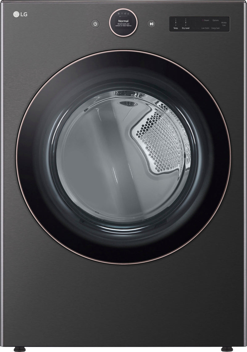 LG - 7.4 Cu. Ft. Stackable Smart Electric Dryer with Steam and Sensor Dry - Black Steel