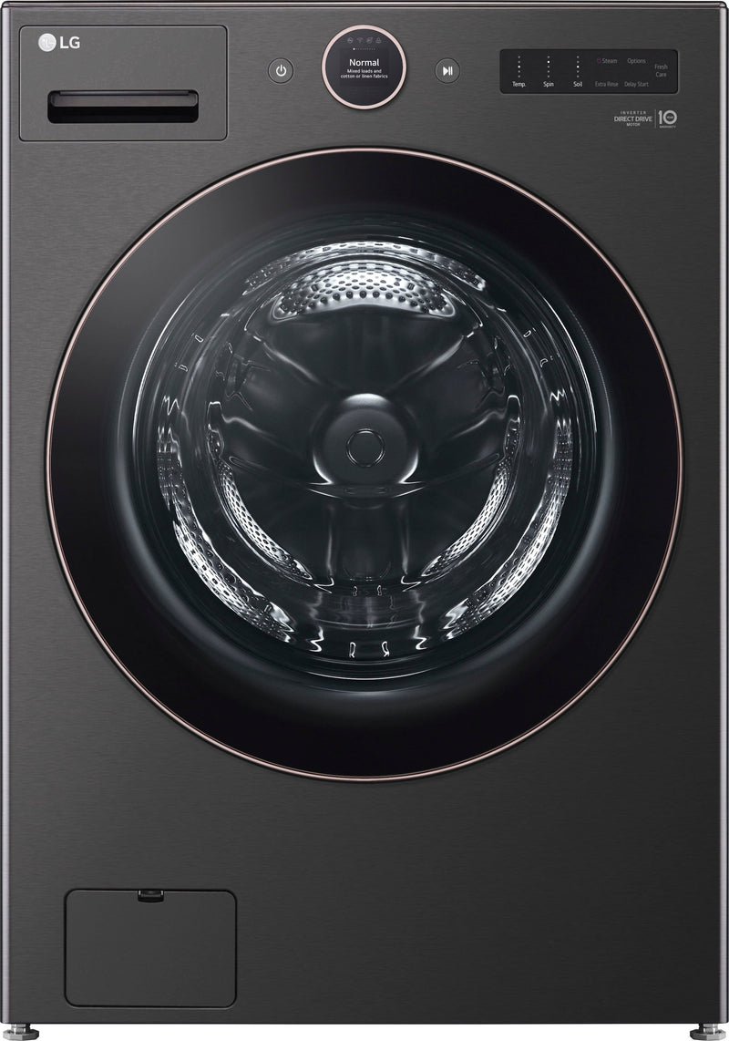 LG - 5.0 Cu. Ft. High-Efficiency Stackable Smart Front Load Washer with Steam and TurboWash 360 - Black Steel