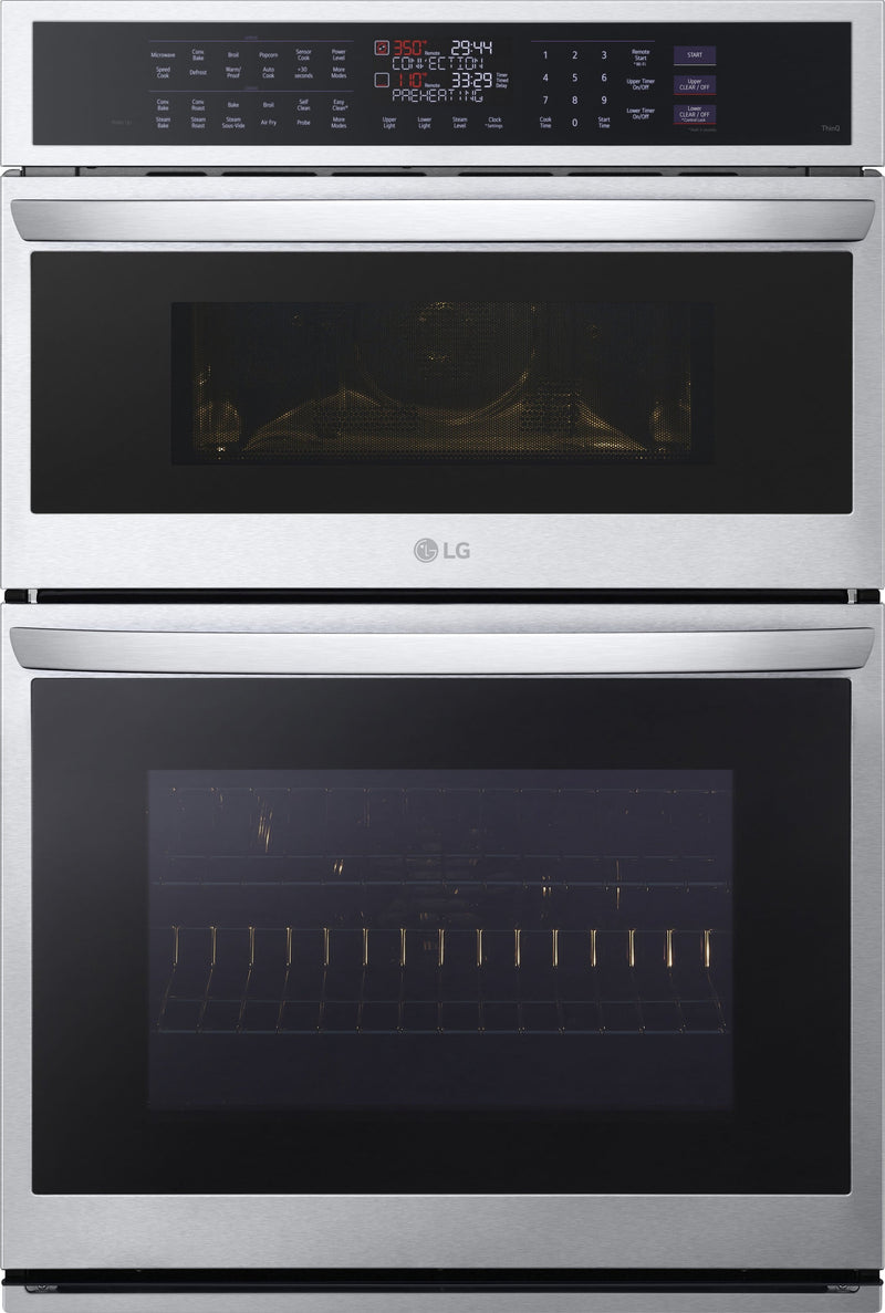 LG - 30" Smart Built-In Electric Convection Combination Wall Oven with Microwave and Steam Sous Vide - Stainless Steel